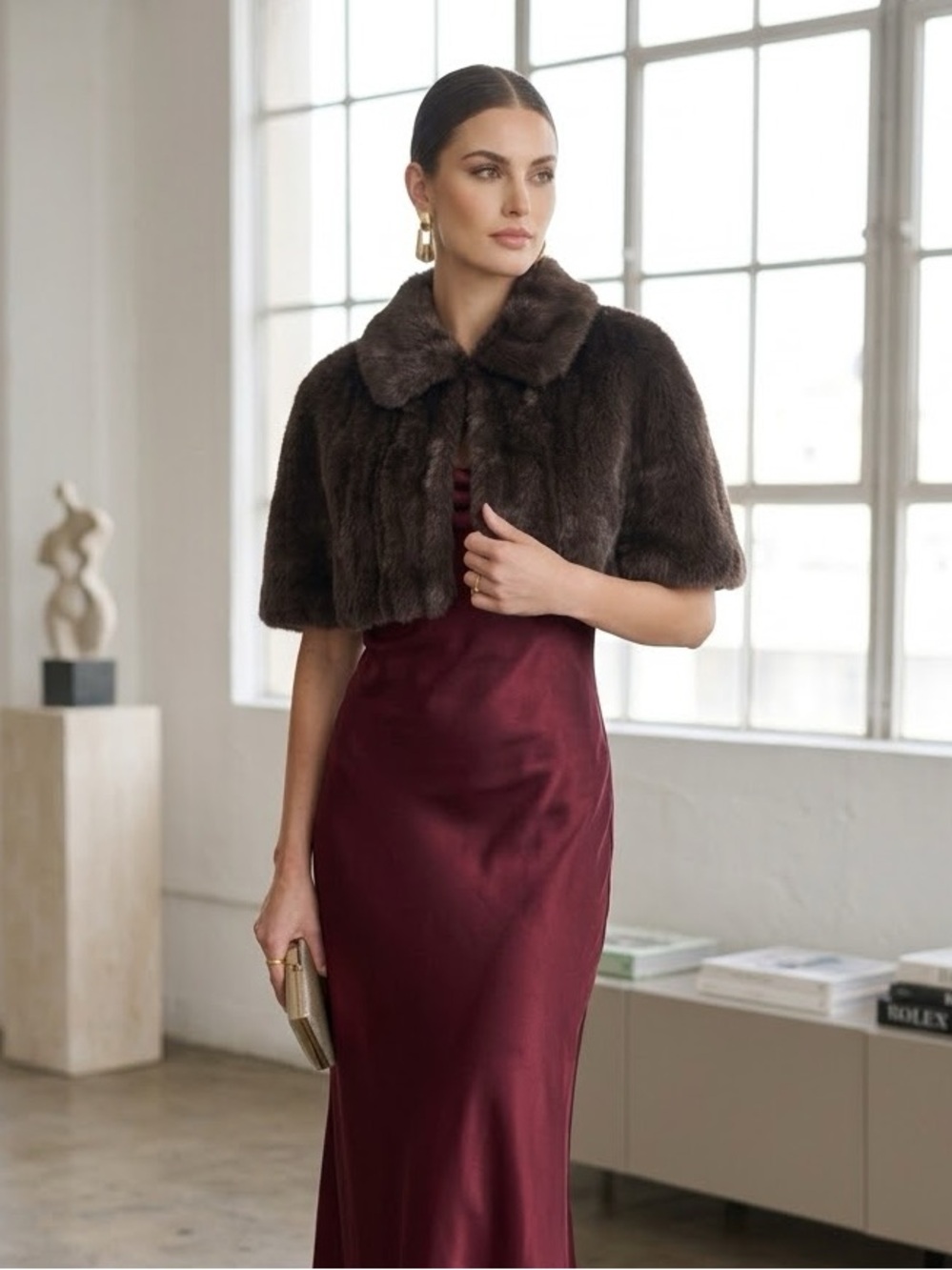 Vintage Brown Genuine Rabbit Fur Capelet Shoulder Wrap - Medium